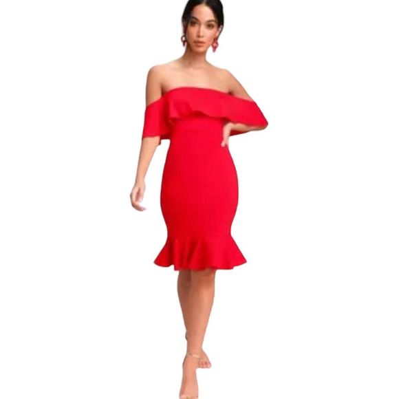 NWT Forever 21 Red Off Shoulder Dress Medium - Picture 2 of 7
